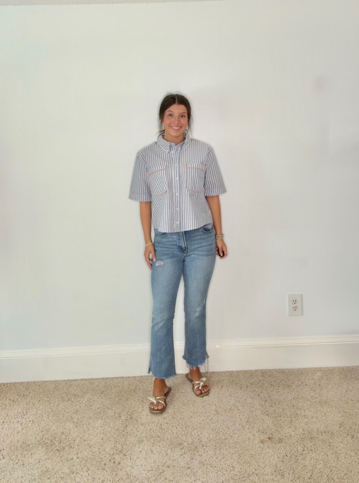 COASTAL CONTRAST BUTTON DOWN TOP BY KARLIE - Gopher Lane Boutique & Gifts