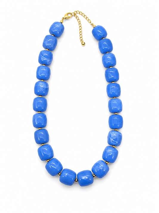 COBALT BLUE MARBLE CHUNKY BEADED NECKLACE - Gopher Lane Boutique & Gifts