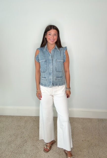 DELILAH FLUTTER SLEEVE DENIM TOP/VEST - Gopher Lane Boutique & Gifts