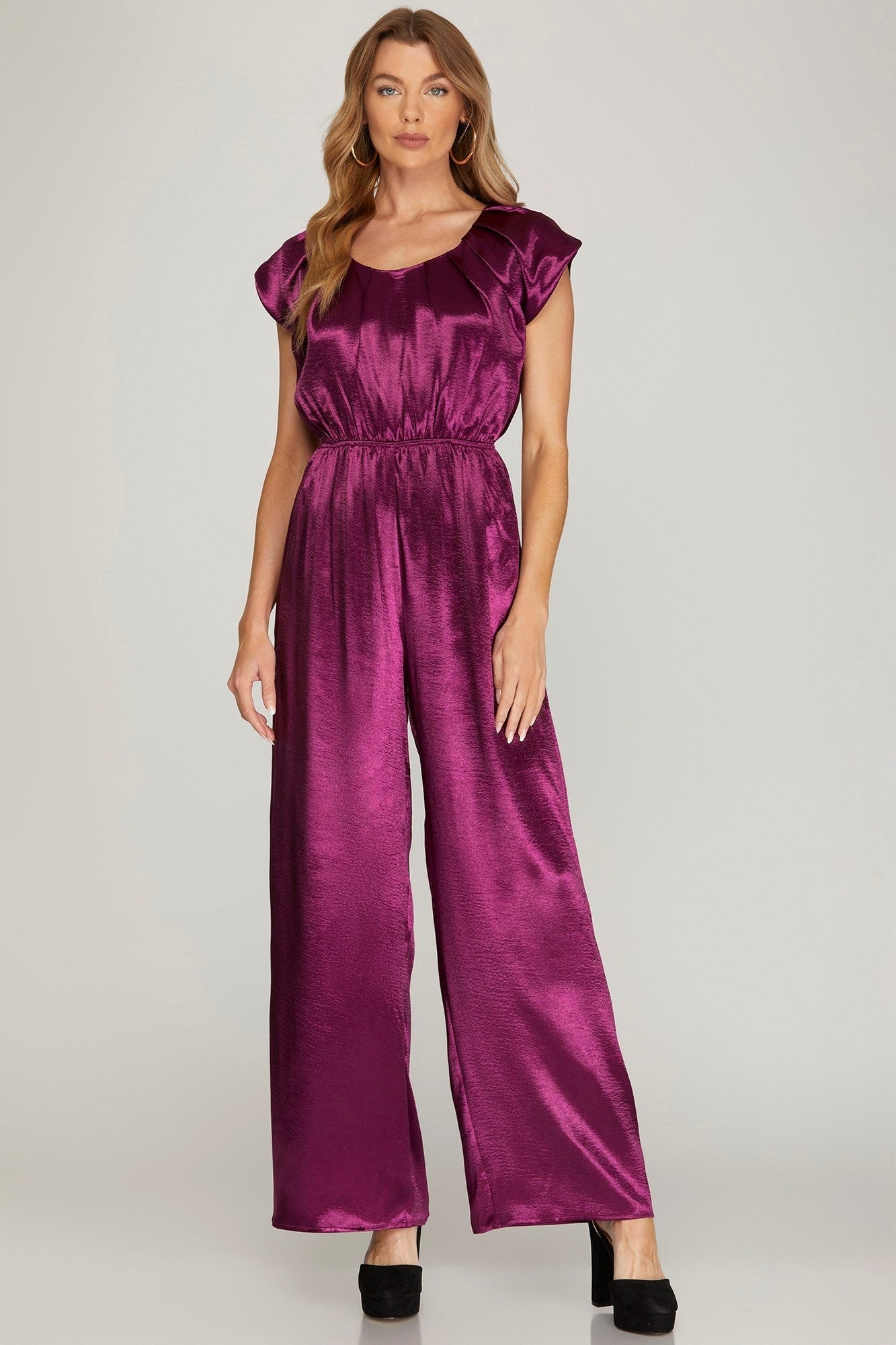 DROP SHOULDER PLEATED JUMPSUIT - Gopher Lane Boutique & Gifts
