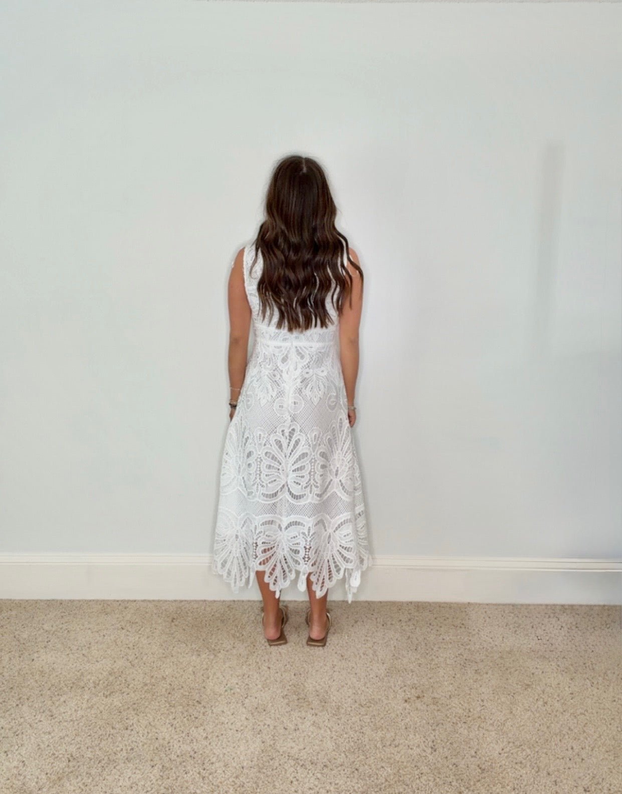 ELEGANT ENCHANTMENT EYELET LACE MIDI DRESS - WHITE - Gopher Lane Boutique & Gifts