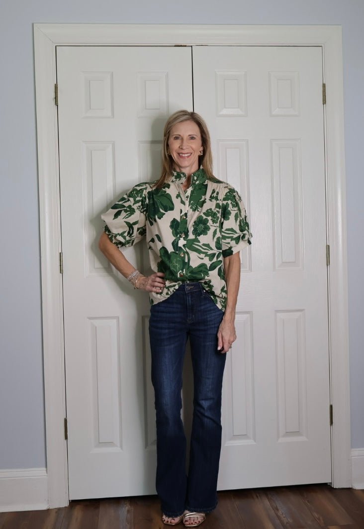 ELOISE EMERALD BOTANICAL PUFF SLEEVE BLOUSE - Gopher Lane Boutique & Gifts