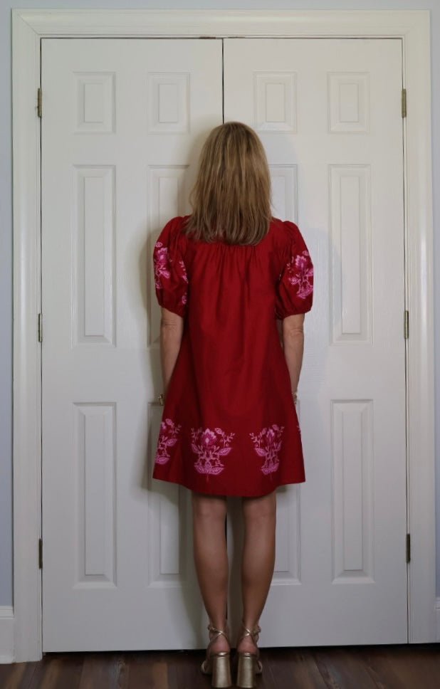ELOWEN MAROON FLORAL EMBROIDERED DRESS-AVAILABLE IN XL - Gopher Lane Boutique & Gifts