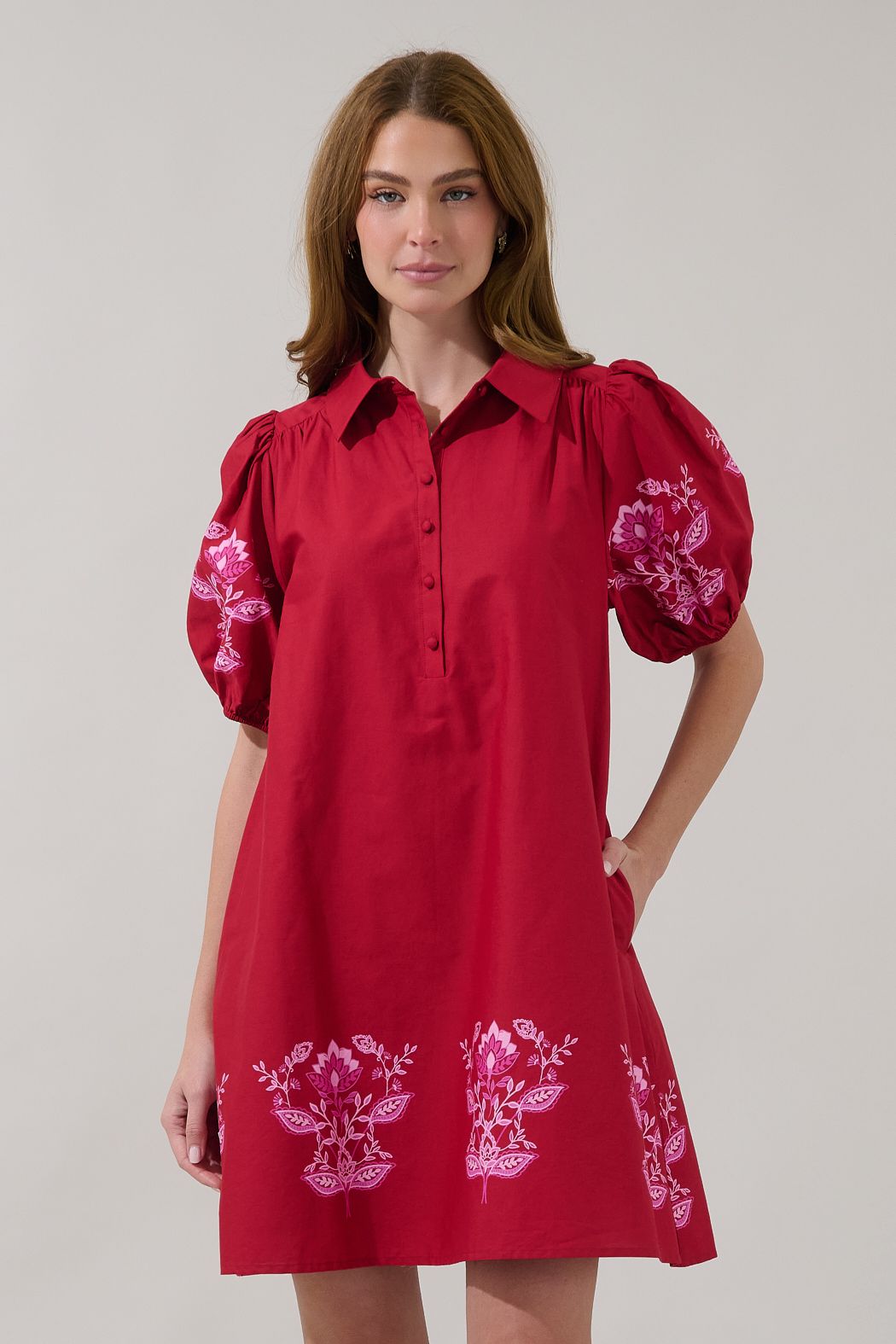 ELOWEN MAROON FLORAL EMBROIDERED DRESS-AVAILABLE IN XL - Gopher Lane Boutique & Gifts