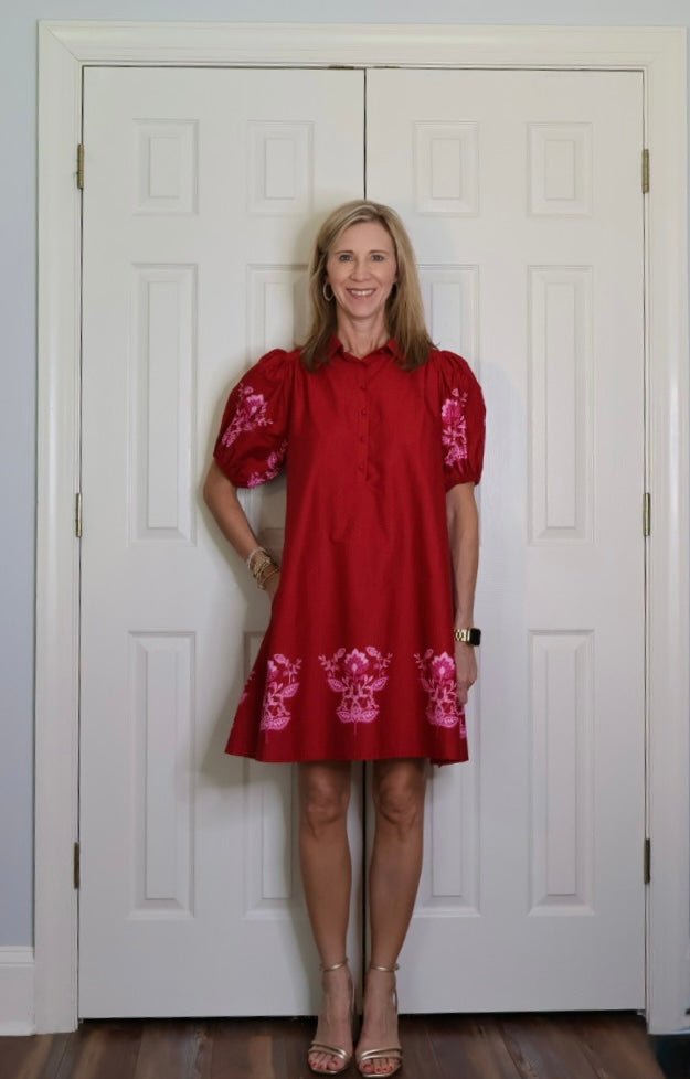 ELOWEN MAROON FLORAL EMBROIDERED DRESS-AVAILABLE IN XL - Gopher Lane Boutique & Gifts
