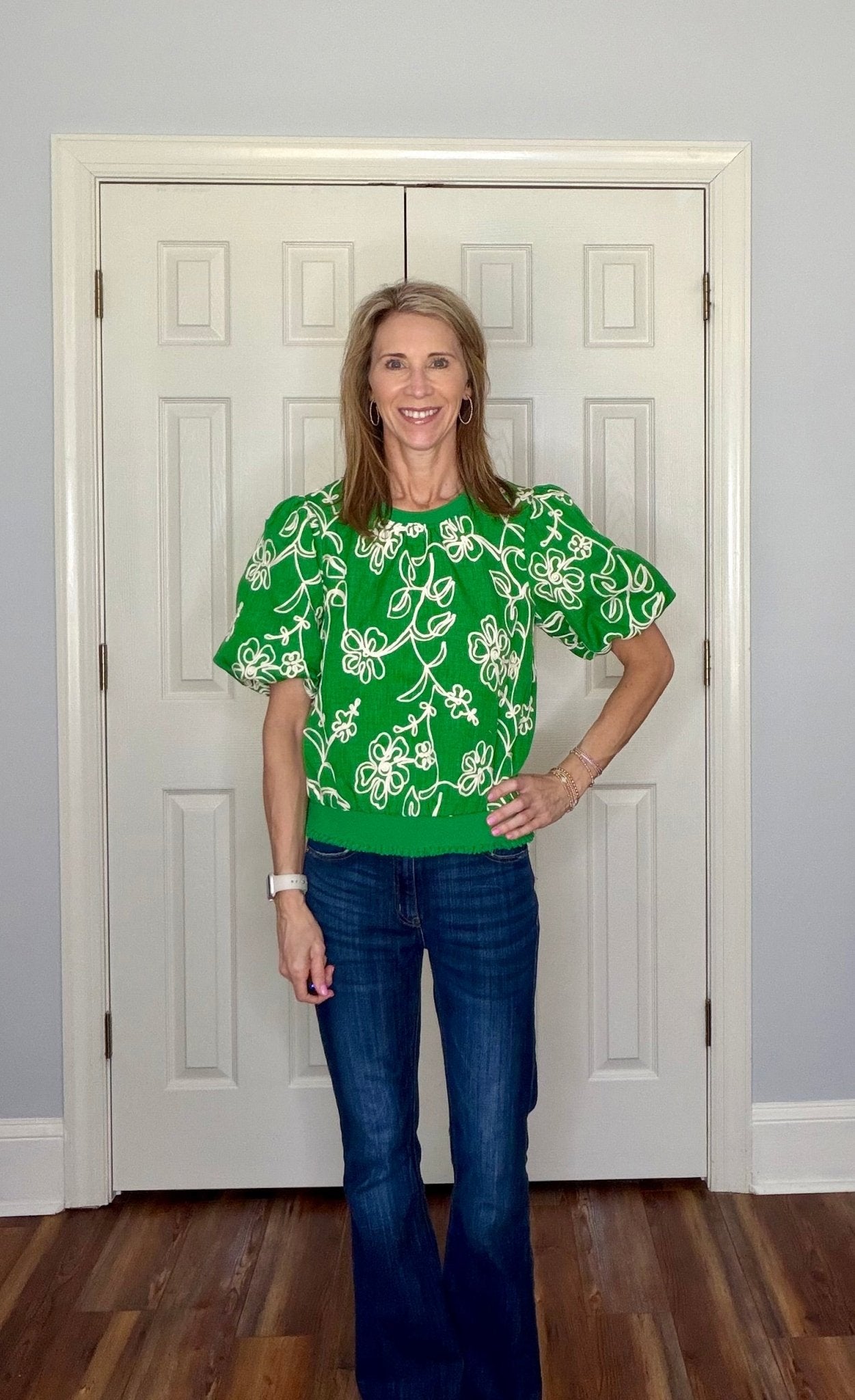 EMERALD GARDEN PUFF SLEEVE TOP - Gopher Lane Boutique & Gifts
