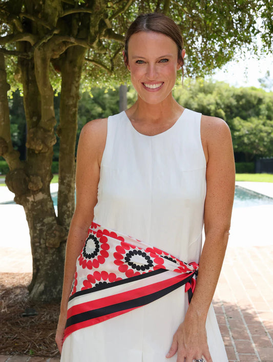 LUCY FLORAL SCARF LARGE- RED BLACK
