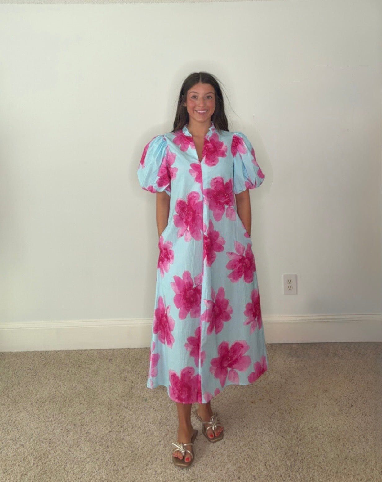 FLORA RUFFLE V-NECK MIDI DRESS - Gopher Lane Boutique & Gifts