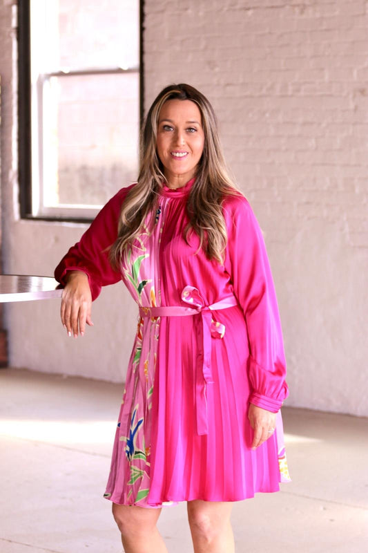 FLORAL PINK PLEATED DRESS - Gopher Lane Boutique & Gifts