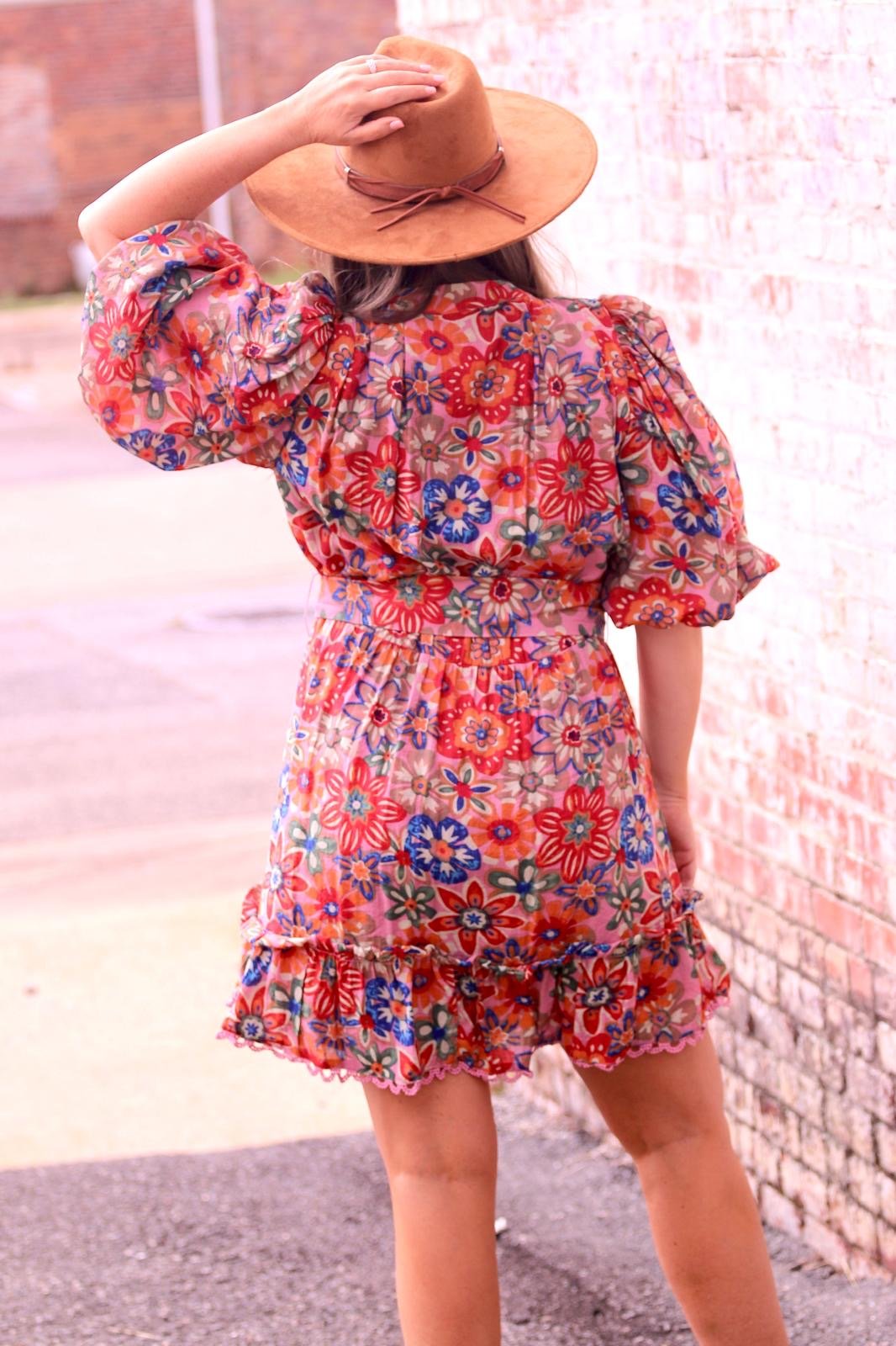 FLORAL PRINT DRESS WITH PUFF SLEEVES - Gopher Lane Boutique & Gifts