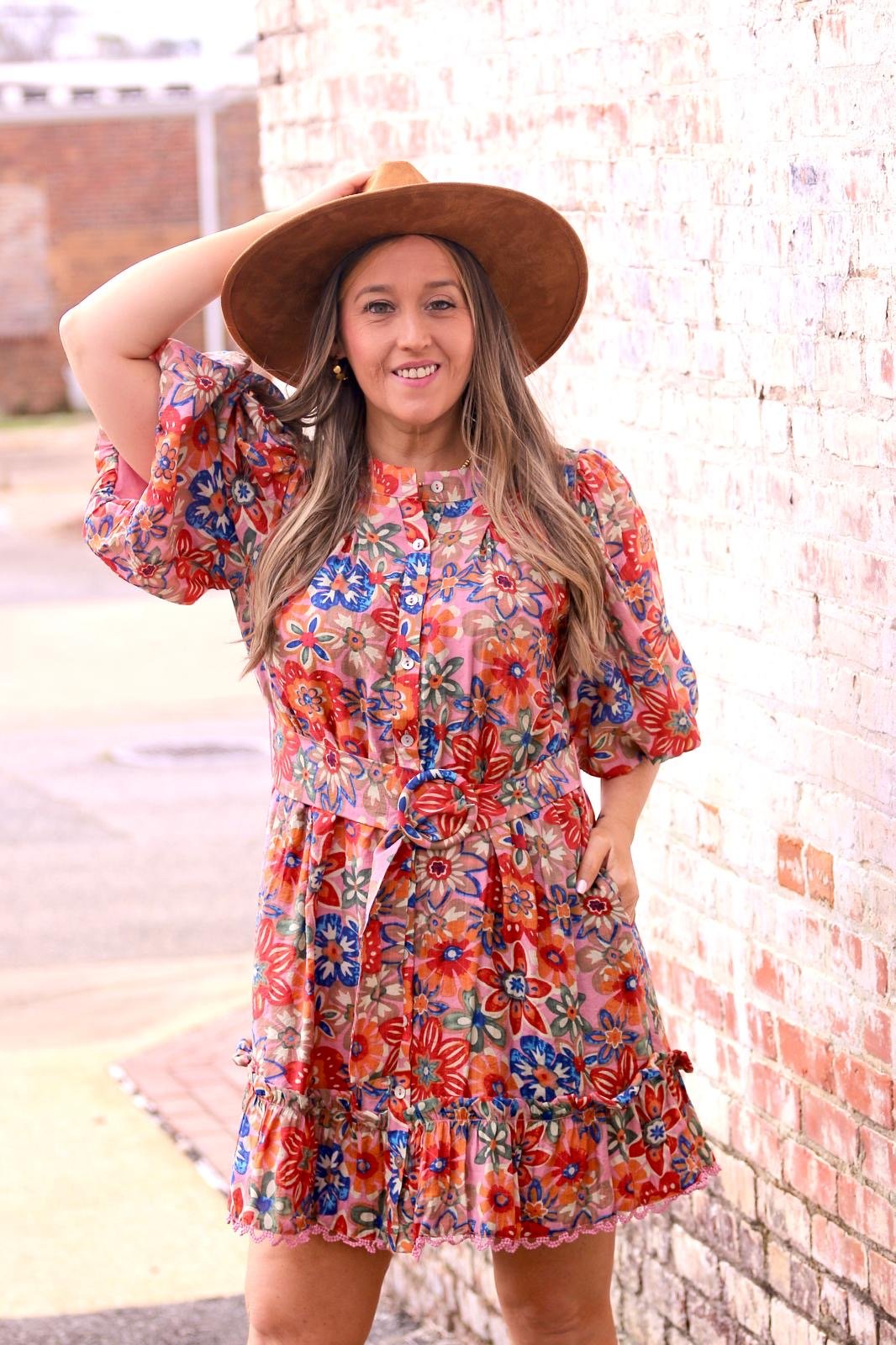 FLORAL PRINT DRESS WITH PUFF SLEEVES - Gopher Lane Boutique & Gifts