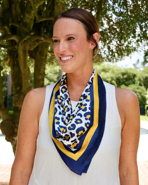 MEREDITH SPOTTED SCARF MEDIUM- NAVY GOLD