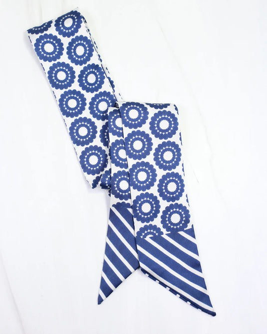 LUCY FLORAL SKINNY SCARF- NAVY WHITE