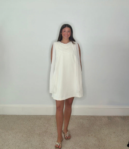 GENEVIEVE IVORY SCARF-NECK MINI DRESS - Gopher Lane Boutique & Gifts