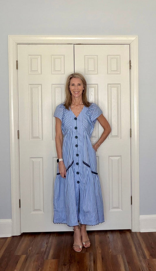 GEORGIA COASTAL STRIPE MIDI DRESS BY KARLIE - Gopher Lane Boutique & Gifts