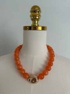 GOLDEN STELLA MARBLE STONE BALL & ACCENT NECKLACE- ORANGE - Gopher Lane Boutique & Gifts