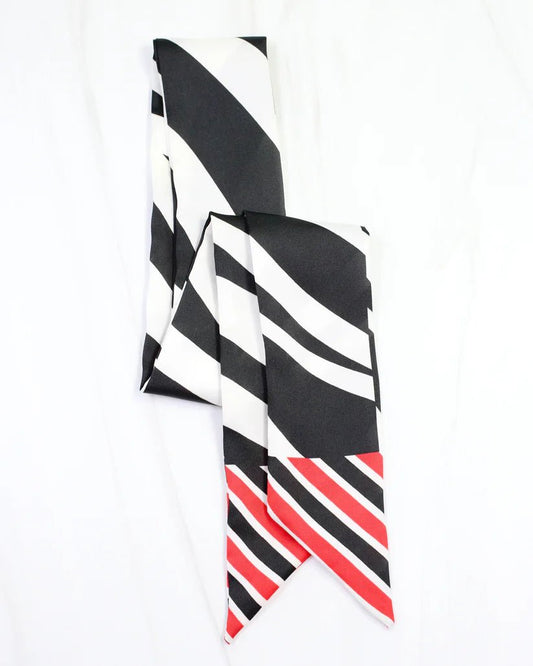 HARPER STRIPED SKINNY SCARF- RED BLACK - Gopher Lane Boutique & Gifts