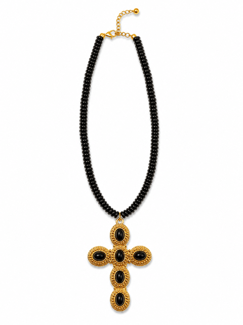 HART DESIGNS BLACK BEADED NECKLACE WITH CROSS CHARM - Gopher Lane Boutique & Gifts