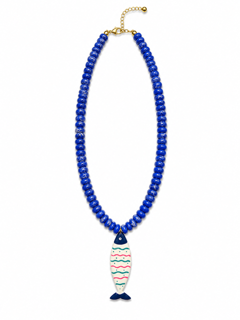 HART DESIGNS BLUE BEADED NECKLACE WITH COLORFUL FISH CHARM - Gopher Lane Boutique & Gifts