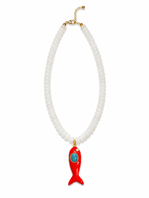 HART DESIGNS CLEAR BEADED NECKLACE WITH RED FISH CHARM - Gopher Lane Boutique & Gifts