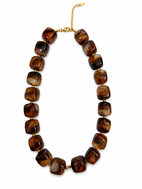 HART DESIGNS COFFEE BROWN SQUARE BEAD CHUNKY NECKLACE - Gopher Lane Boutique & Gifts