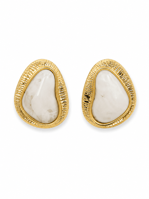 HART DESIGNS GOLD STUD EARINGS WITH IVORY MARBLE STONES - Gopher Lane Boutique & Gifts