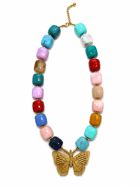 HART DESIGNS MULTICOLOR CHUNKY BEADED NECKLACE WITH BUTTERFLY CHARM - Gopher Lane Boutique & Gifts