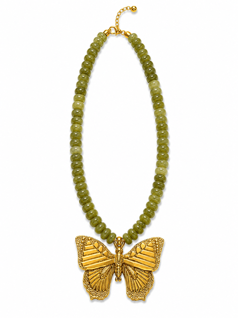 HART DESIGNS OLIVE GREEN BEADED NECKLACE WITH BUTTERFLY CHARM - Gopher Lane Boutique & Gifts