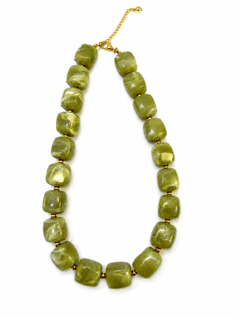 HART DESIGNS OLIVE GREEN SQUARE BEAD CHUNKY NECKLACE - Gopher Lane Boutique & Gifts