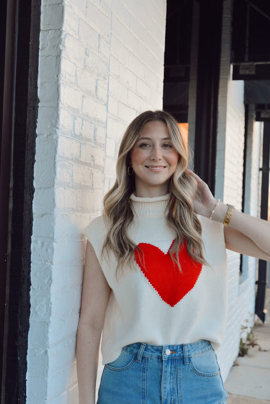 Heart Mock Neck Sweater Vest - Gopher Lane Boutique & Gifts
