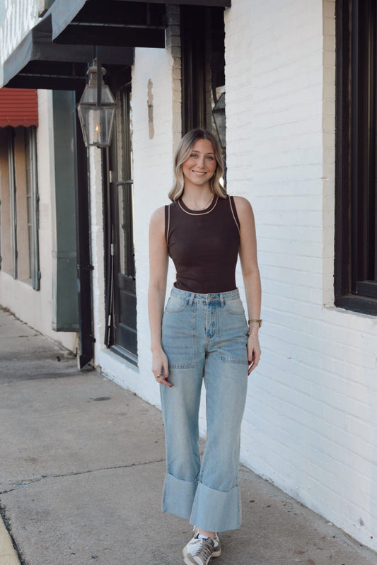 HIGH WAISTED WIDE LEGGED CUFFED JEANS - Gopher Lane Boutique & Gifts