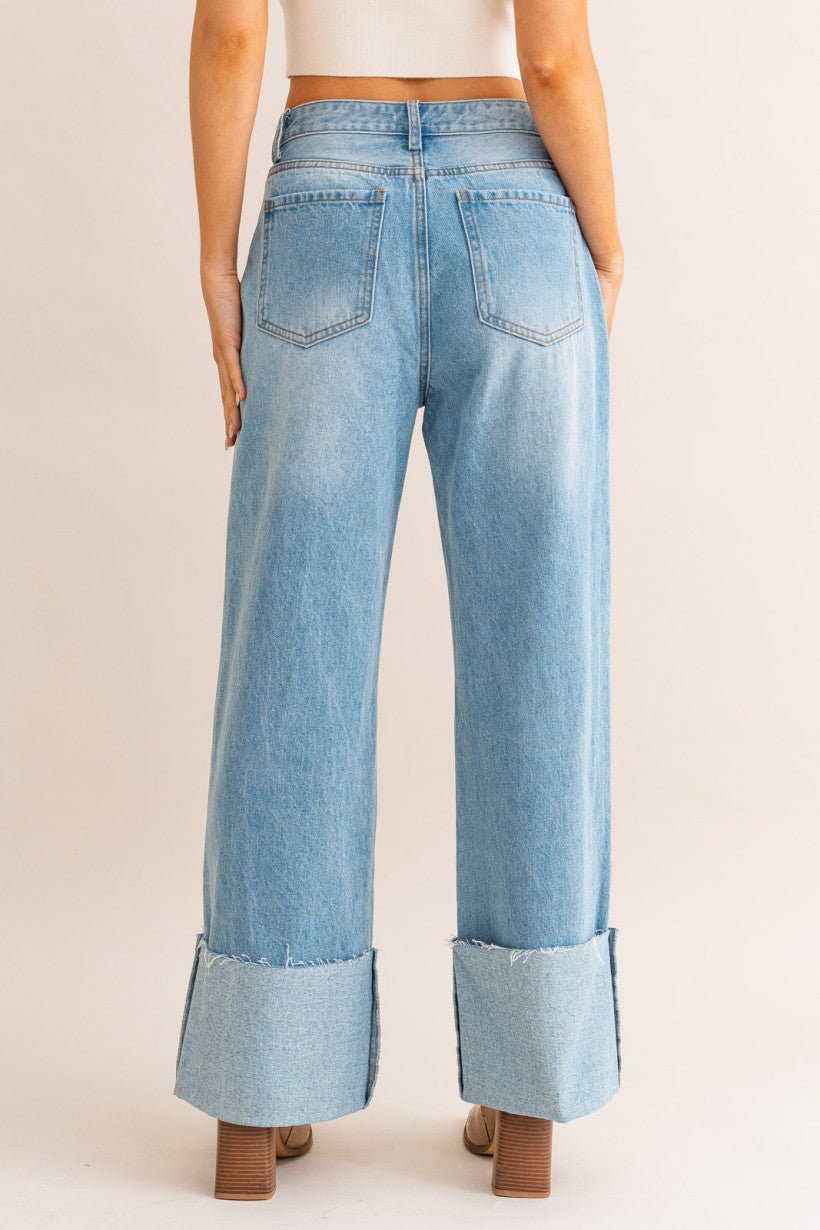 HIGH WAISTED WIDE LEGGED CUFFED JEANS - Gopher Lane Boutique & Gifts