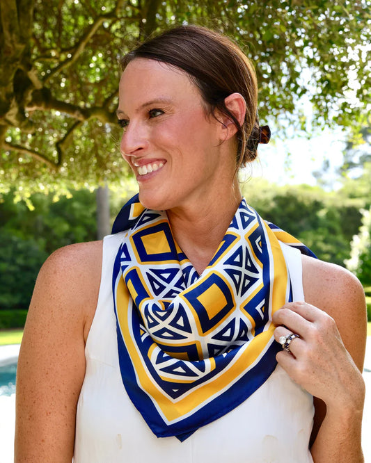 BARRETT TILE SCARF MEDIUM- NAVY/GOLD