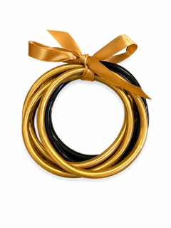 5 PACK JELLY BANGLE BRACELETS- BLACK/GOLD
