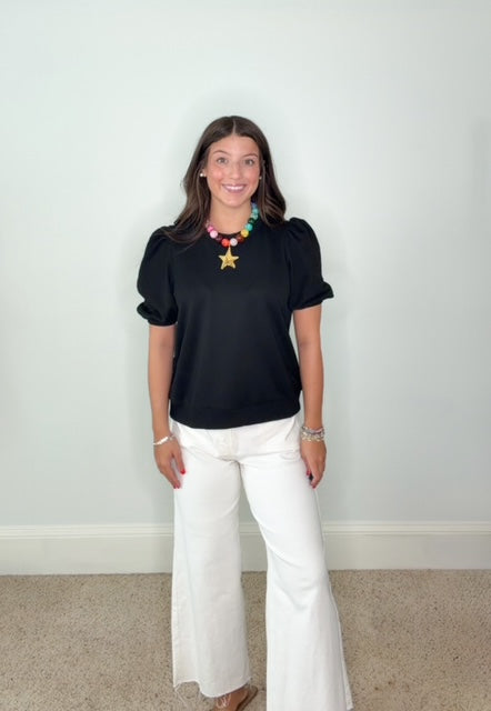 MIDNIGHT MUSE PUFF SLEEVE TOP