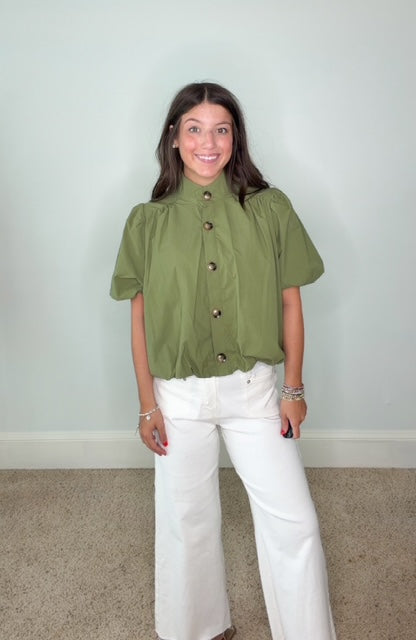 GENNY OLIVE PUFF SLEEVE BUBBLE TOP