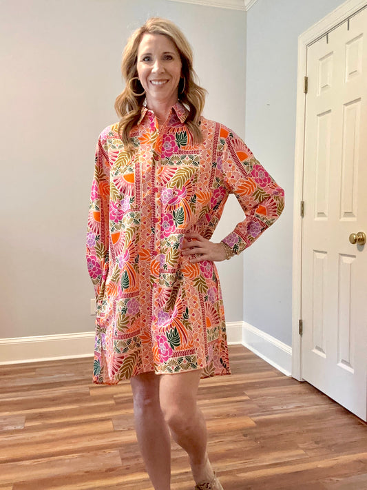 TOUCAN SCARF SHIRT DRESS BY KARLIE