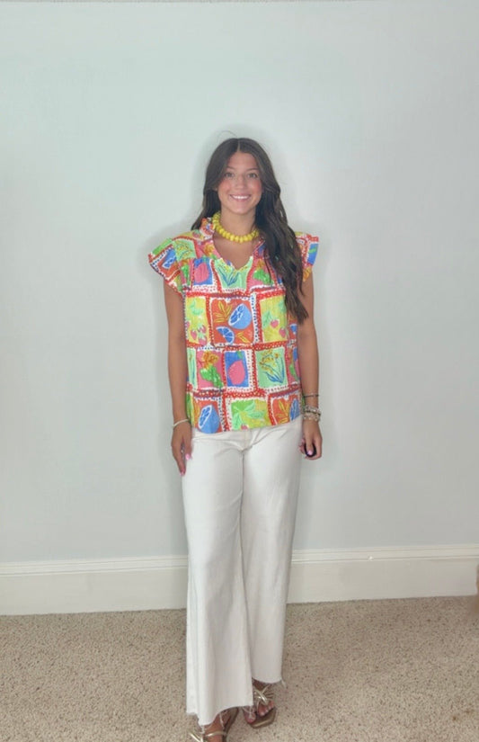 ISLA CITRUS FLUTTER SLEEVE TOP BY KARLIE - Gopher Lane Boutique & Gifts