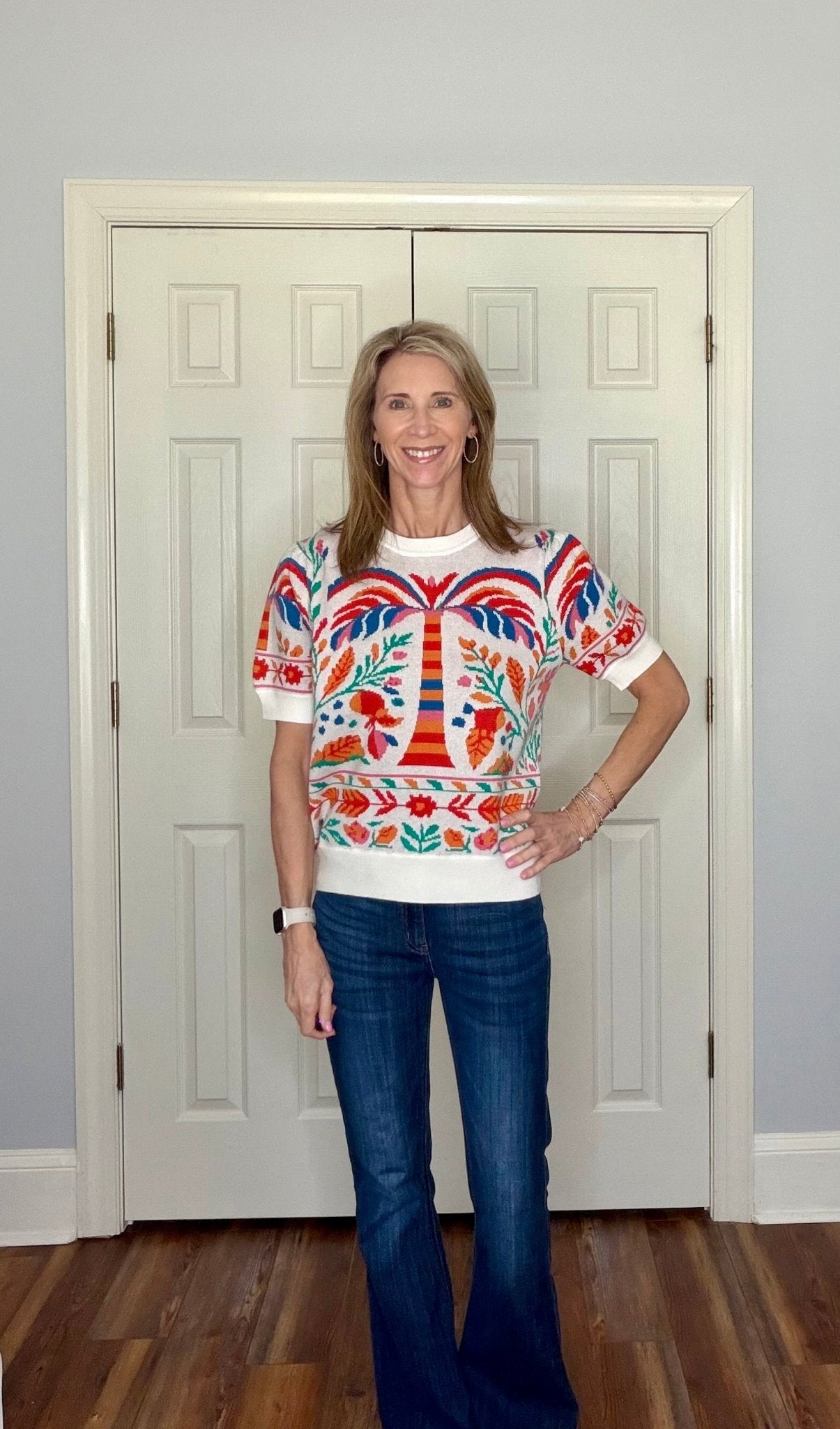 ISLA TROPICAL PALM SHORT SLEEVE SWEATER - Gopher Lane Boutique & Gifts
