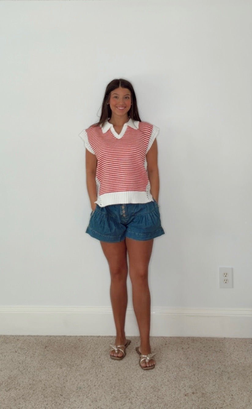 IVY RED AND WHITE STRIPED SWEATER BY KARLIE - Gopher Lane Boutique & Gifts
