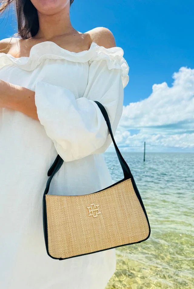 JUDE STRAW HANDBAG - BLACK - Gopher Lane Boutique & Gifts