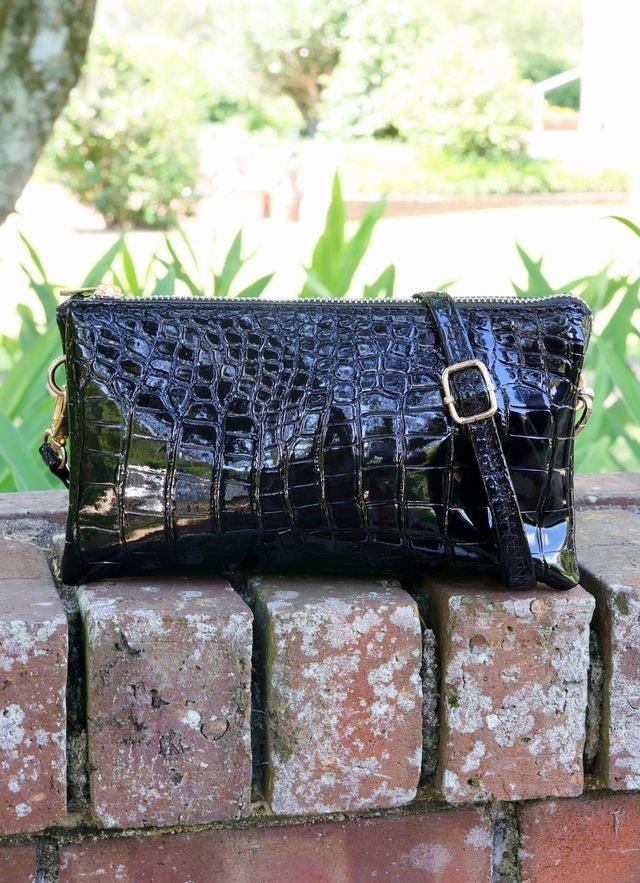 LIZ CUSTOM COLLECTION CROSSBODY BAG - BLACK PATENT - Gopher Lane Boutique & Gifts