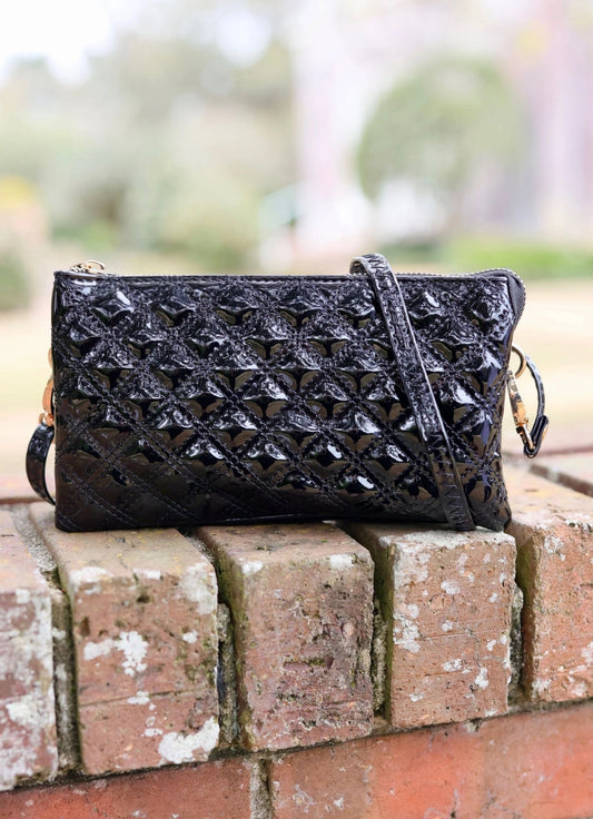 LIZ CUSTOM COLLECTION CROSSBODY BAG - BLACK PATENT SQ - Gopher Lane Boutique & Gifts