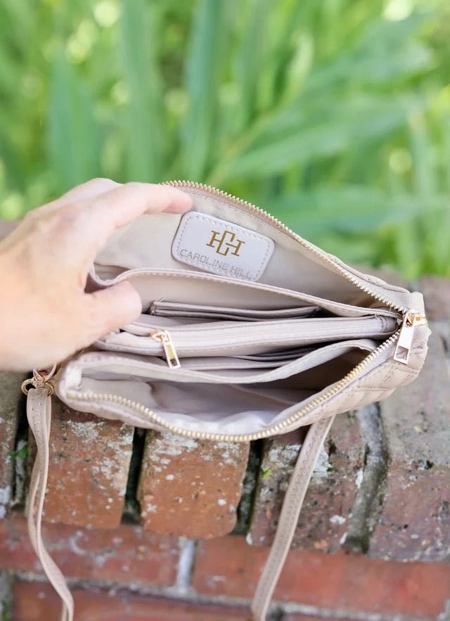 LIZ CUSTOM COLLECTION CROSSBODY - TAUPE QUILTED DQ - Gopher Lane Boutique & Gifts