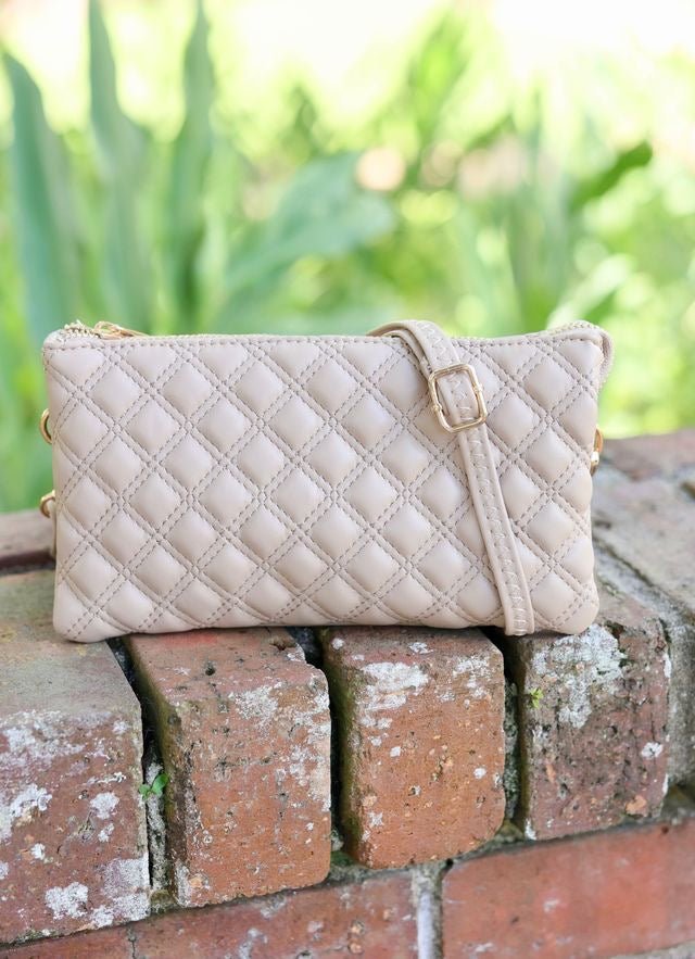 LIZ CUSTOM COLLECTION CROSSBODY - TAUPE QUILTED DQ - Gopher Lane Boutique & Gifts