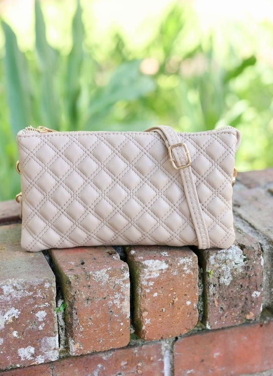 LIZ CUSTOM COLLECTION CROSSBODY - TAUPE QUILTED DQ - Gopher Lane Boutique & Gifts