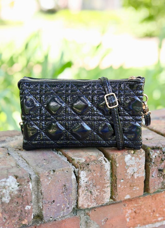 LIZ CUSTOM CROSSBODY BAG - BLACK PATENT LQ - Gopher Lane Boutique & Gifts