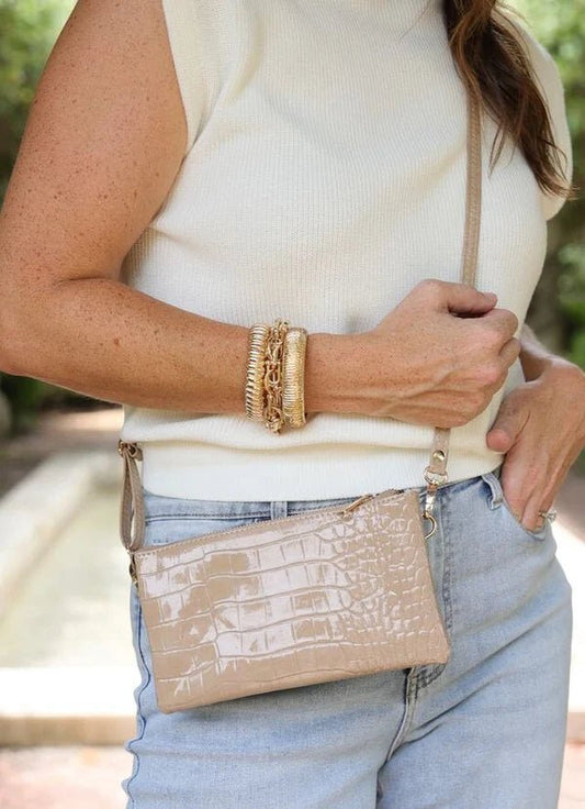 LIZ CUSTOM CROSSBODY BAG - TAUPE PATENT - Gopher Lane Boutique & Gifts