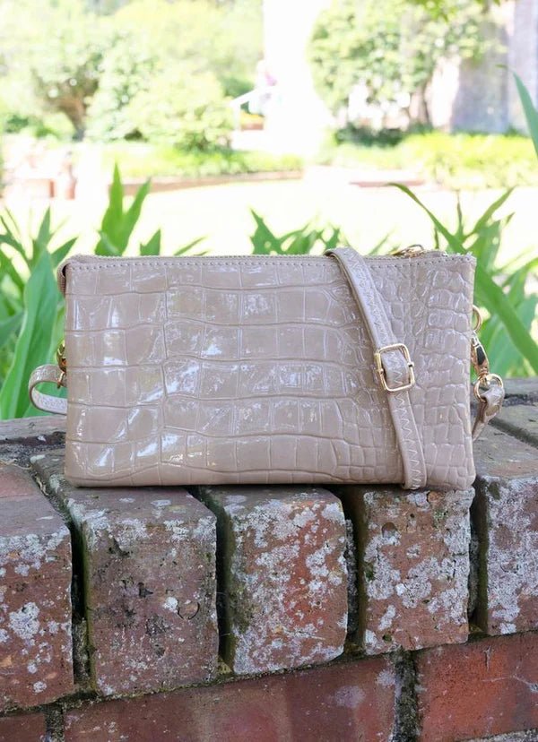 LIZ CUSTOM CROSSBODY BAG - TAUPE PATENT - Gopher Lane Boutique & Gifts