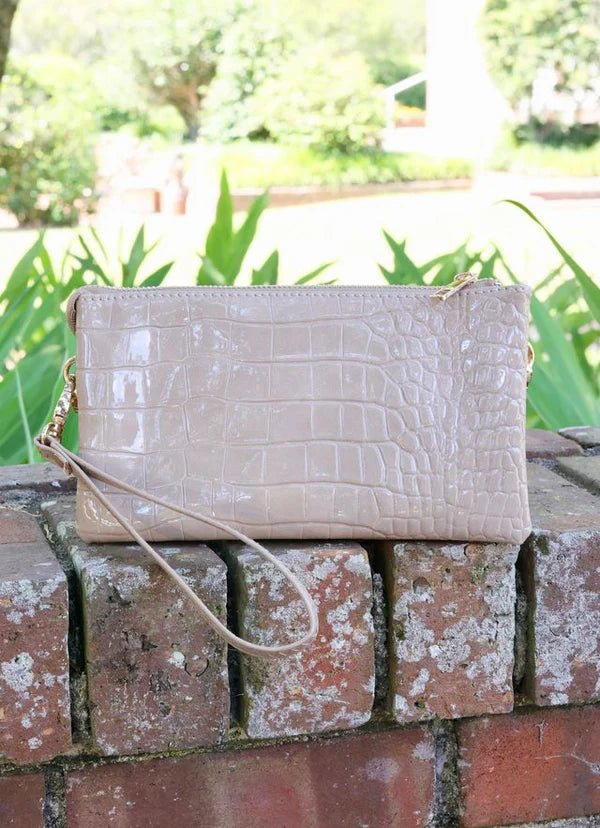LIZ CUSTOM CROSSBODY BAG - TAUPE PATENT - Gopher Lane Boutique & Gifts